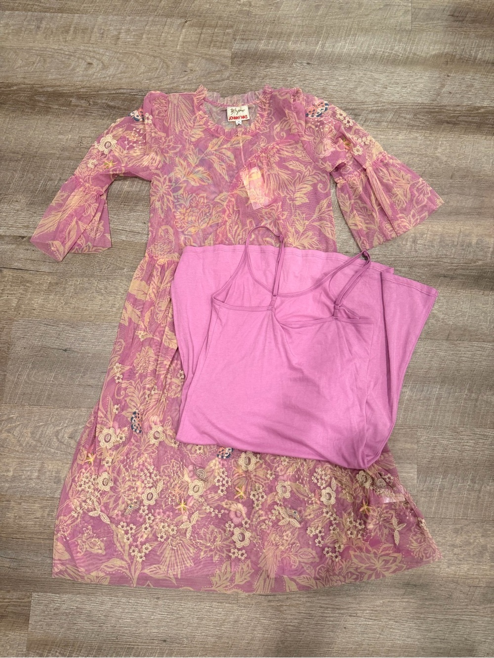 NWT JOHNNY WAS Biya Mazzy Arching Ruffles Dress Pink Floral Embroidered XS Boho - Picture 12 of 13